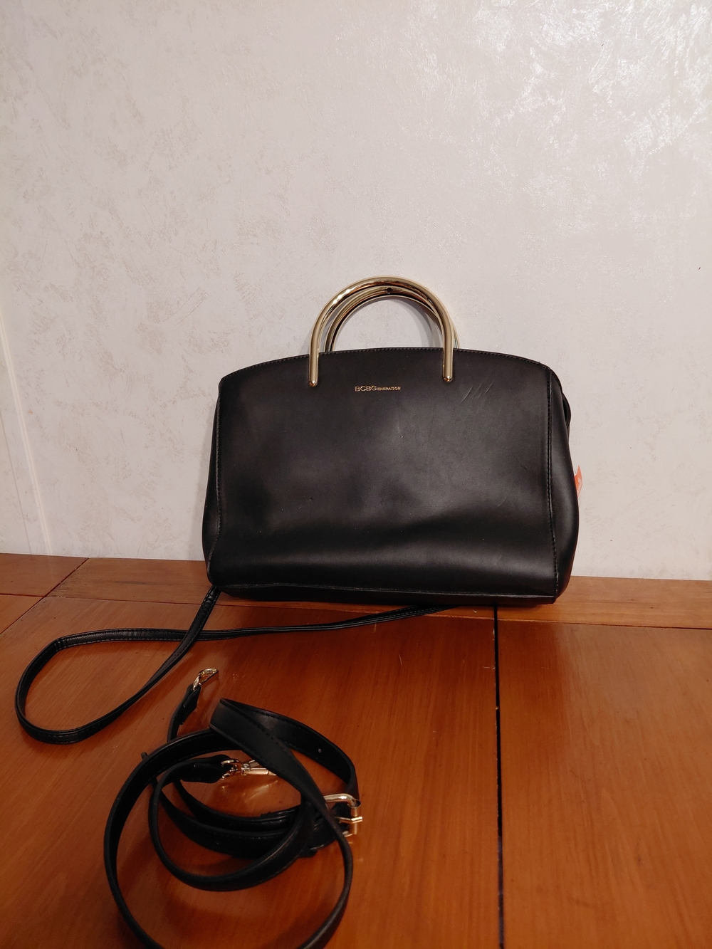 BCBG Black Satchel with Gold Top Handles